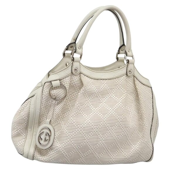 GUCCI Hand Bag Raffia Silver White Auth - Picture 1 of 16